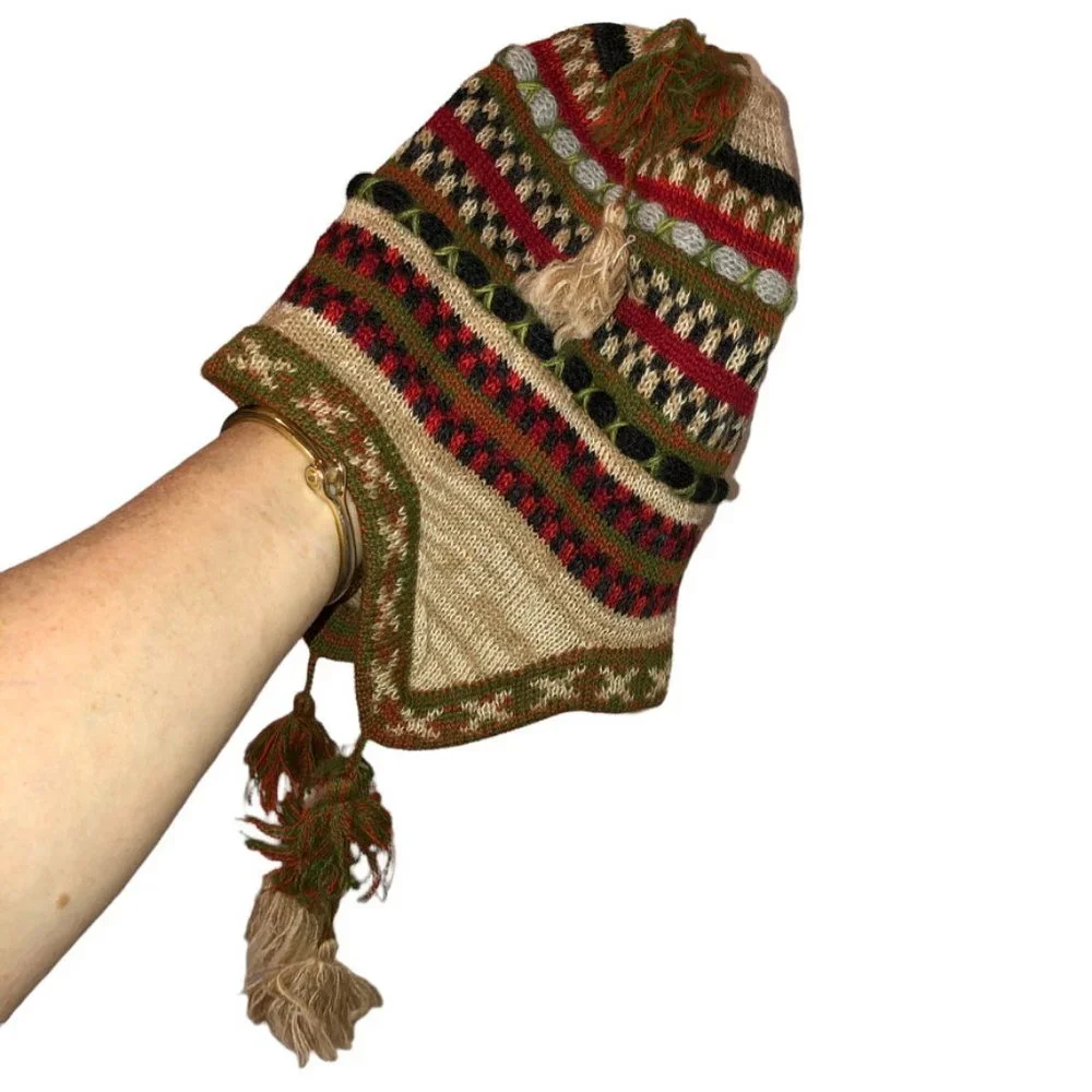 wonderful earthy colors woven knit tassels knit hat FALL 2022